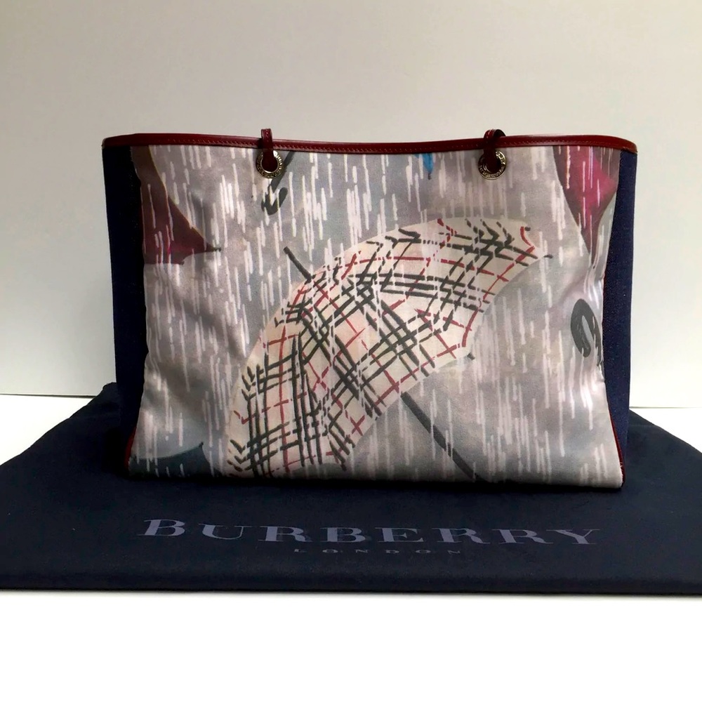 Authentic Burberry Denim Umbrella Print Tote Bag